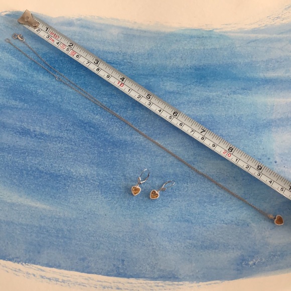 Dainty citrine heart necklace and earrings. 14k white gold. - Picture 2 of 7